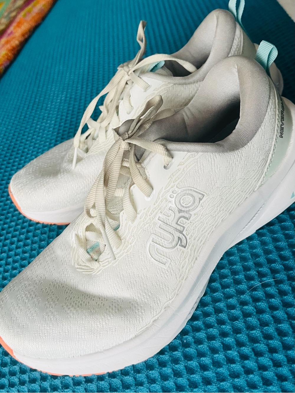 Ryka White Athletic Sneakers with Peach and Mint Accents